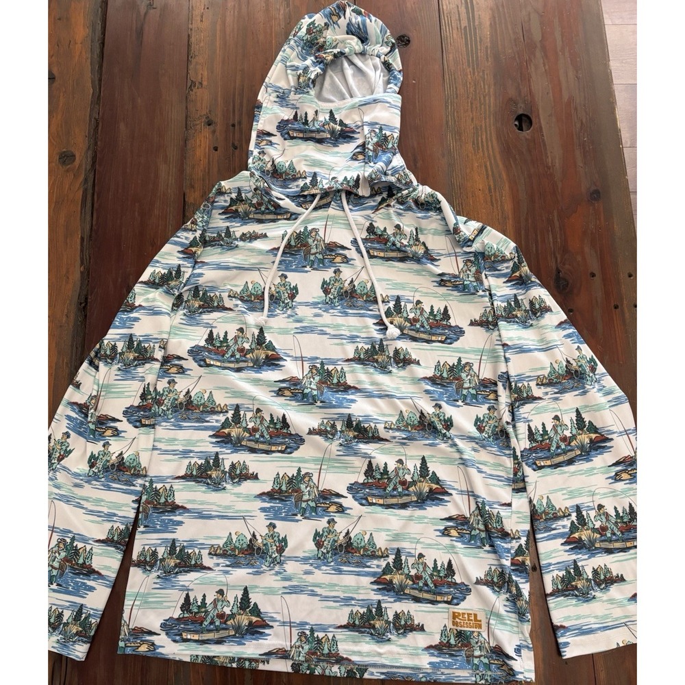 Reel Obsession Men's XL Pullover Hoodie Graphic Print Fly-Fishing sun shirt Rare
